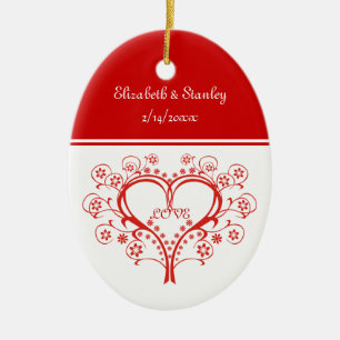 Kärlek Swirl Heart Valentine Day anpassningsbar or Julgransprydnad Keramik