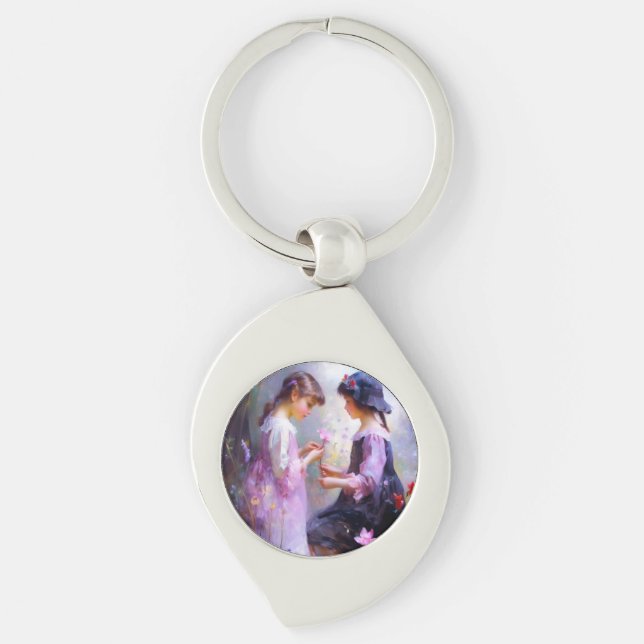 Kärlek Swirl Silverfärgad Nyckelring (Framsidan)