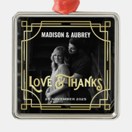 Kärlek & Tack Art Deco Bröllop Guld Lägg till ditt Julgransprydnad Metall