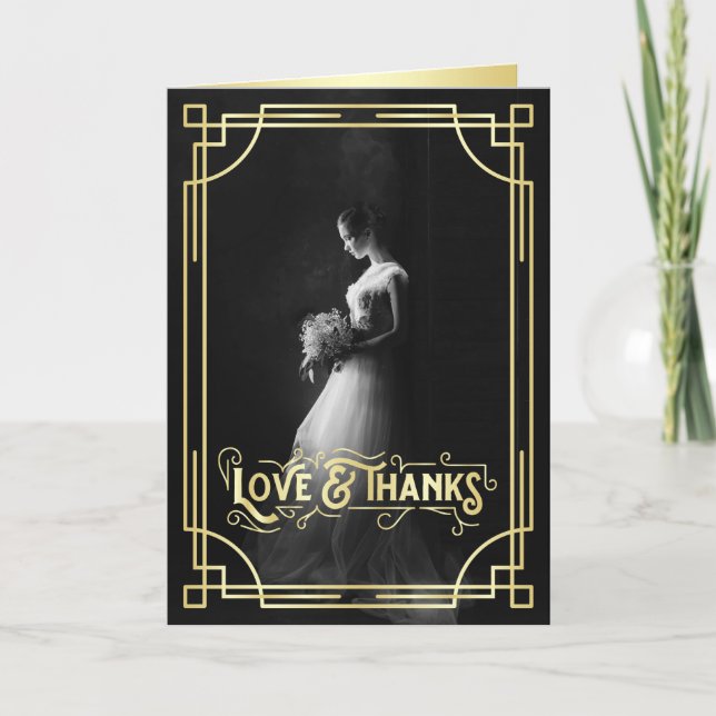 Kärlek & tack Art Deco Guld Black Photo Tack (Framsida)