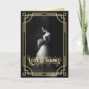 Kärlek & tack Art Deco Guld Black Photo Tack Kort
