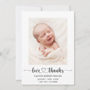 Kärlek Tack, Baby Birth-annons Foto Card Meddelande