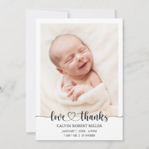 Kärlek Tack Baby Födelse Annonsering Fotokort Meddelande