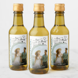 Kärlek & tack Blue Wildblommor Bröllop Photo Mini Vinetikett