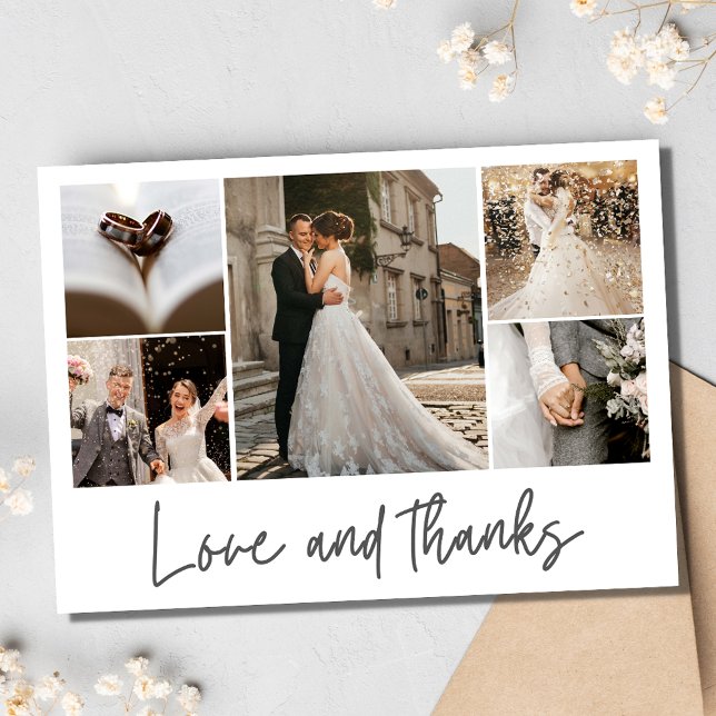 Kärlek Tack Bröllop Elegant Photo Collage (Love Thanks Wedding Elegant Photo Collage Thank You Card)