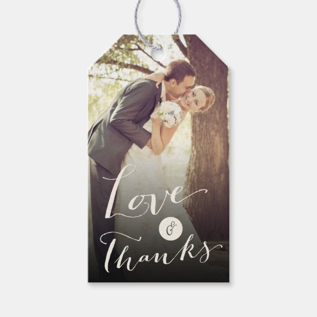 Kärlek & tack Bröllop Gift-Märkre för  Calligraphy Presentetikett (Framsidan)