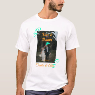 Kärlek & tack bröllop-par foto, modernt tillägg el t shirt