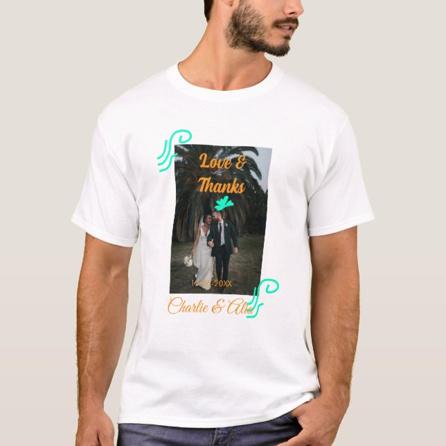Kärlek & tack bröllop-par foto, modernt tillägg el t shirt (Framsida)