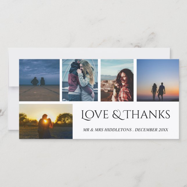 Kärlek & tack Bröllop Script 5 fotokollage Kort (Framsida)