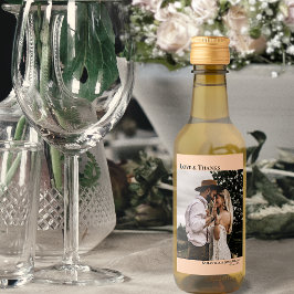 Kärlek & tack Coral Peach Bröllop Photo Mini Vinetikett
