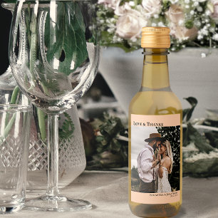 Kärlek & tack Coral Peach Bröllop Photo Mini Vinetikett