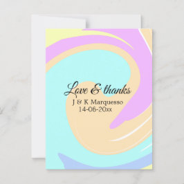 Kärlek & tack färgglast marmor bröllopsnamn vykort