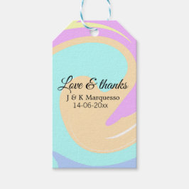 Kärlek & tack färgrik marmorerad vigsel namn presentetikett