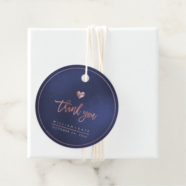 Kärlek + Tack, Faux Ro Guld+Iridescent marink Gåvor Etiketter (På plats)