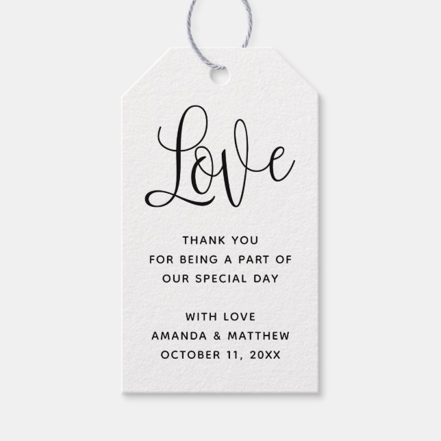 Kärlek. Tack för det minimalistiska enkla skriptet Presentetikett (Framsidan)