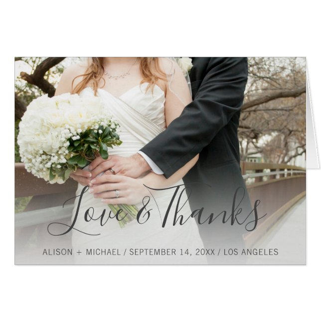 Kärlek & Tack fotokollage bröllop Tack Hälsningskort (Framsidan Horizontal)