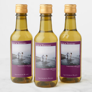 Kärlek & Tack Magenta eller Berry Bröllop Photo Mi Vinetikett