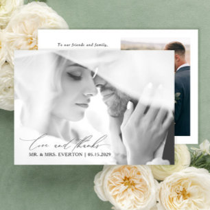 Kärlek & Tack Modern Calligraphy Photo Bröllop Kort