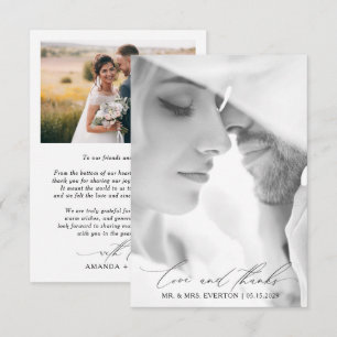 Kärlek & Tack Modern Calligraphy Photo Bröllop Kort