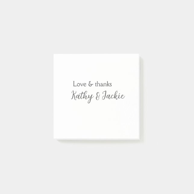 Kärlek & tack parnamn bröllop enkel minimal  post-it block (Framsida)