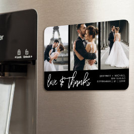 Kärlek Tack Photo Collage Hand-Lettered Black Magnet