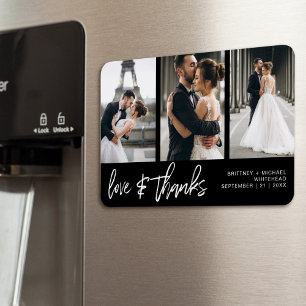 Kärlek Tack Photo Collage Hand-Lettered Black Magnet