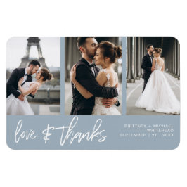Kärlek Tack Photo Collage Hand-Lettered Dusty Blue Magnet