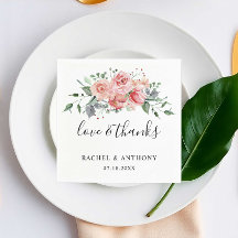 Kärlek & Tack Rosa ros Watercolor Bröllop Chic