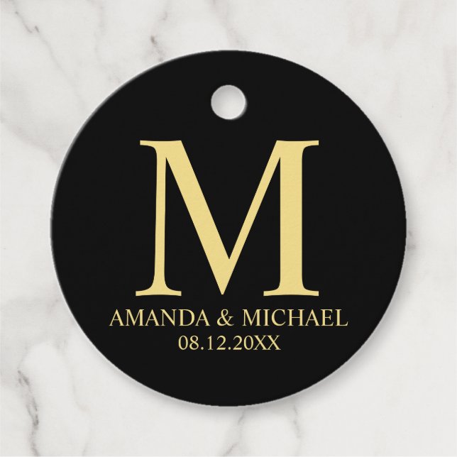 kärlek & tack, Svarta & Guld Elegant bröllop Gåvor Etiketter (Framsida)