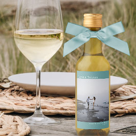 Kärlek & tack Teal Simple Bröllop Photo Mini Vinetikett
