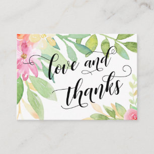 Kärlek & Tack Typography Rosa Blommigt Wedor Favor Tilläggskort