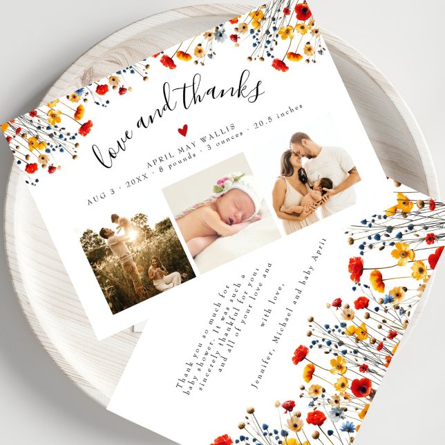 Kärlek&tack Wildblomma 3 Photo Baby Tack Kort (Skapare uppladdad)