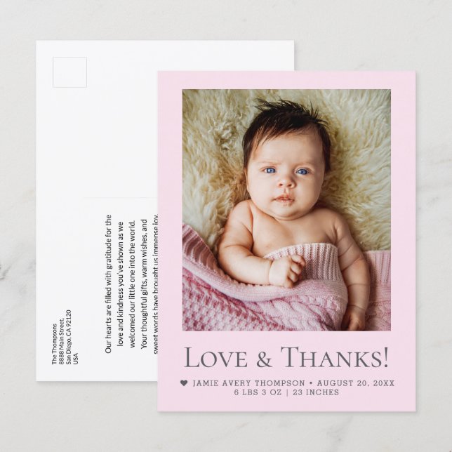 Kärlek & Tacksamhet Blush Rosa Baby Foto Annonseri Vykort (Fram/baksida)