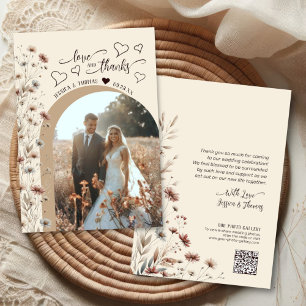 Kärlek Tacksamhet Boho Vildblommor Foto QR-kod Brö Tack Kort