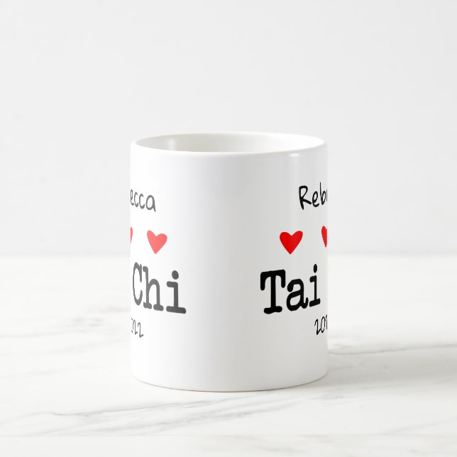 Kärlek Tai Chi Funny Quote med Red Hearts Kaffemugg (Center)