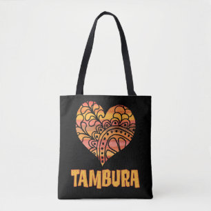 Kärlek Tambura Orange Mandala Heart Indian Music Tygkasse
