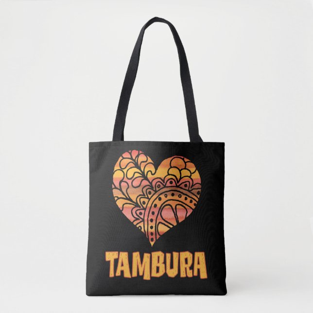 Kärlek Tambura Orange Mandala Heart Indian Music Tygkasse (Framsida)