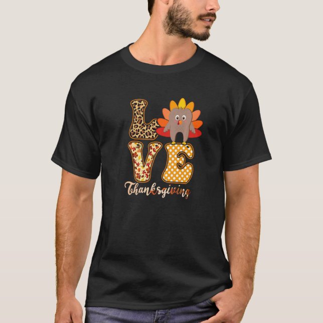 Kärlek Tand Turkey Thanksgiving Fall Dentist Denta T Shirt (Framsida)