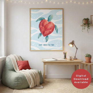 Kärlek Tar Sin Tid Hjärt Havssköldpadda Valentine  Poster