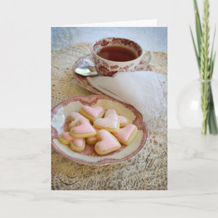 Kärlek Tea och hjärtkakor Romantiskt kort