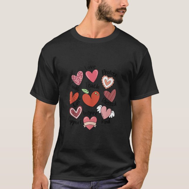 Kärlek Teach Inspire Hearts Candy Cute Valentiness T Shirt (Framsida)