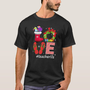 Kärlek #teacherlife Vänder Flockar Candy Socks Snö T Shirt