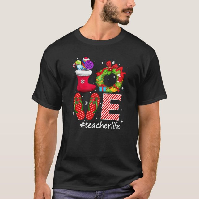 Kärlek #teacherlife Vänder Flockar Candy Socks Snö T Shirt (Framsida)