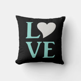 Kärlek Teal Blå & Svart Bröllopsduschfest Kudde