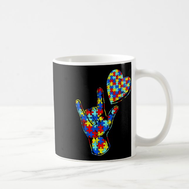 Kärlek teckenspråk Autism Awareness Puzzle Kindnes Kaffemugg (Höger)