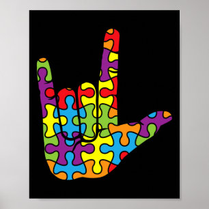 Kärlek-teckenspråk - Autistisk puzzle Autism Aware Poster