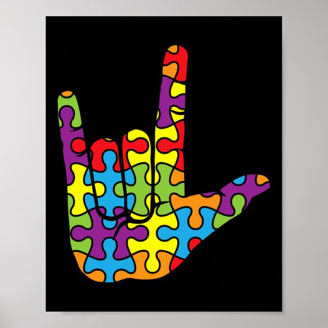 Kärlek-teckenspråk - Autistisk puzzle Autism Aware Poster (Framsidan)