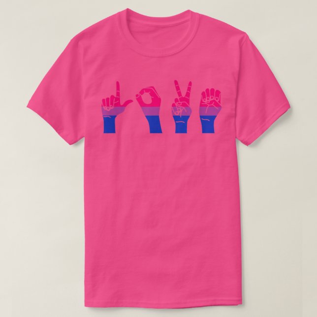Kärlek-teckenspråk Cute ASL LGBTQ Cute Bisexual Pr T Shirt (Design framsida)