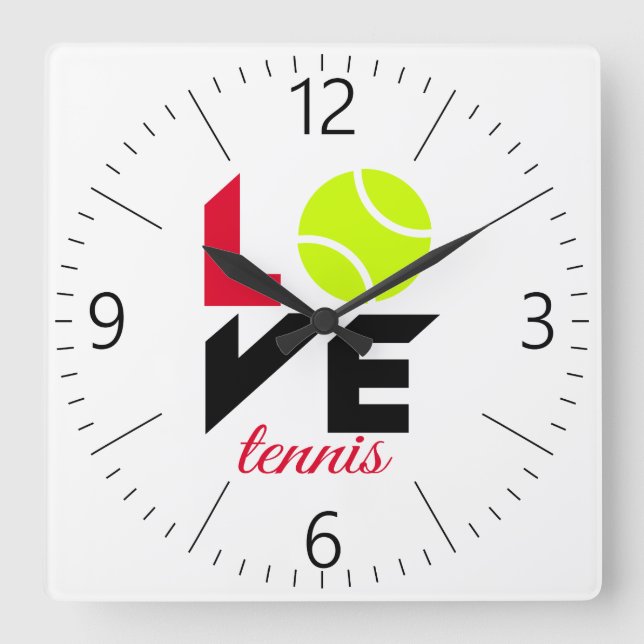Kärlek tennis fyrkantig klocka (Framsida)