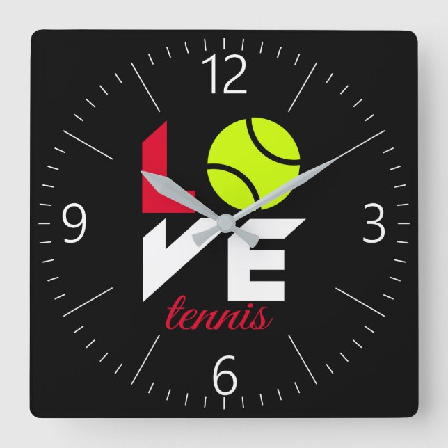 Kärlek tennis fyrkantig klocka (Framsida)